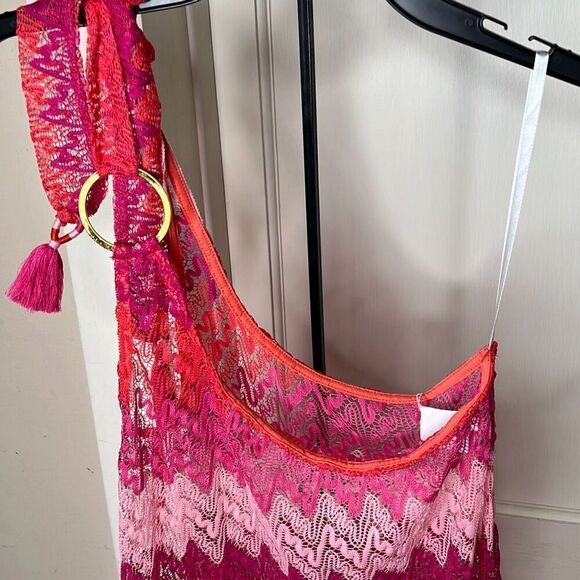 Trina Turk CASCADE CROCHET ASYMMETRICAL MAXI DRESS/Cover Up Pink Medium - Picture 3 of 8